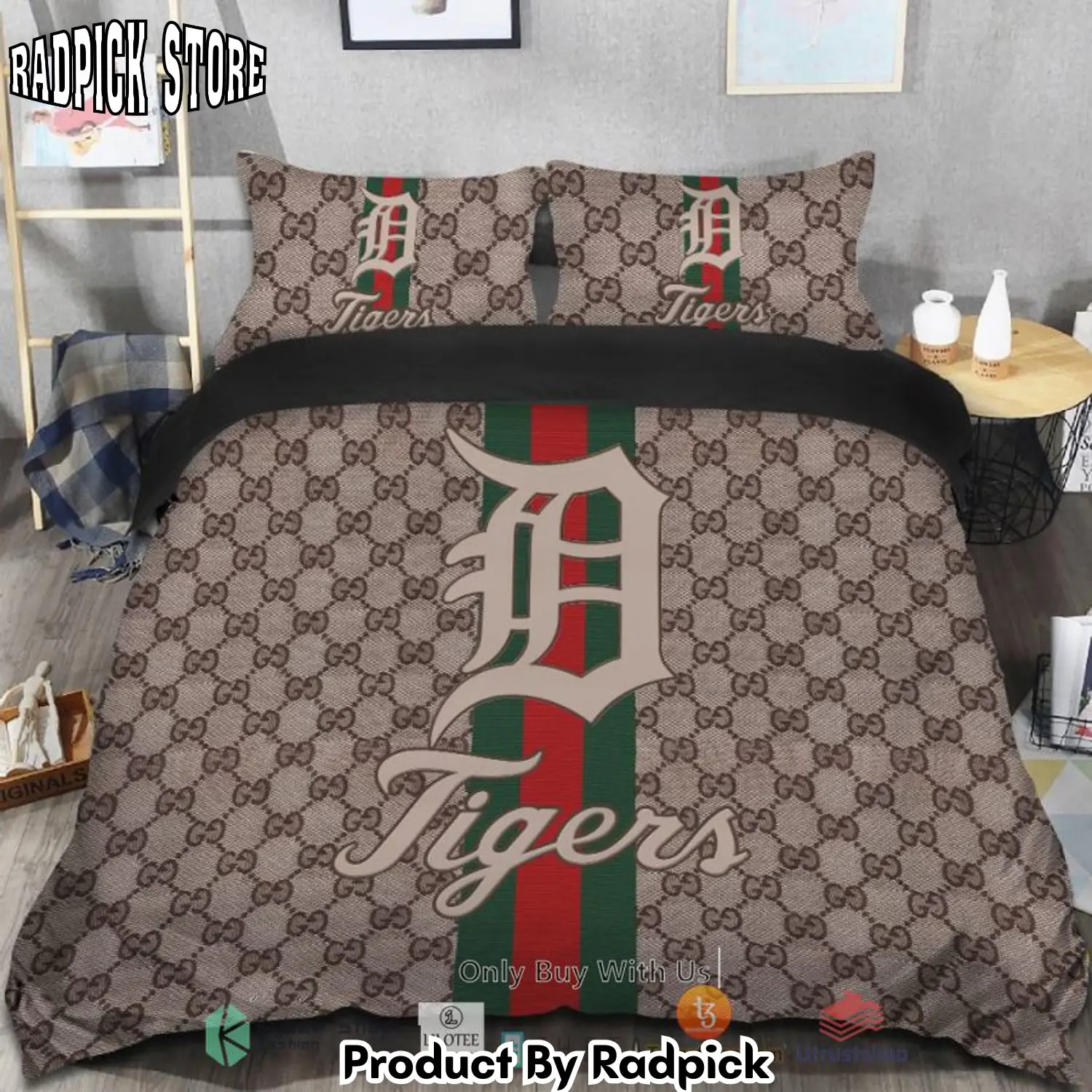 Radpick best detroit tigers gucci bedding set rp3278353